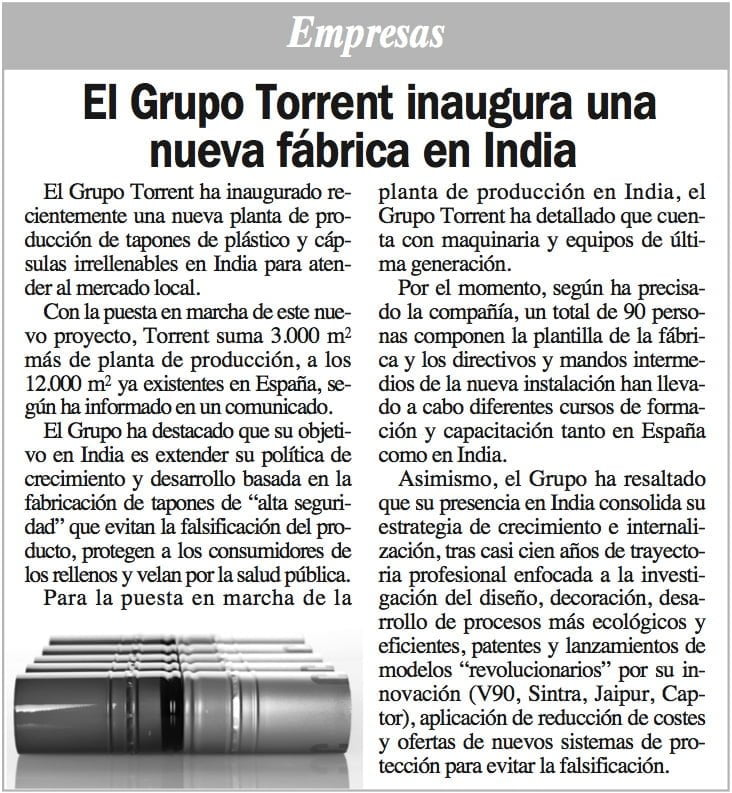 Mercacei Magazine: Torrent closures opens a new factory in India 8 | Torrent Group Spain Mercacei: El Grupo Torrent inaugura una nueva fábrica en India | Torrent Closures